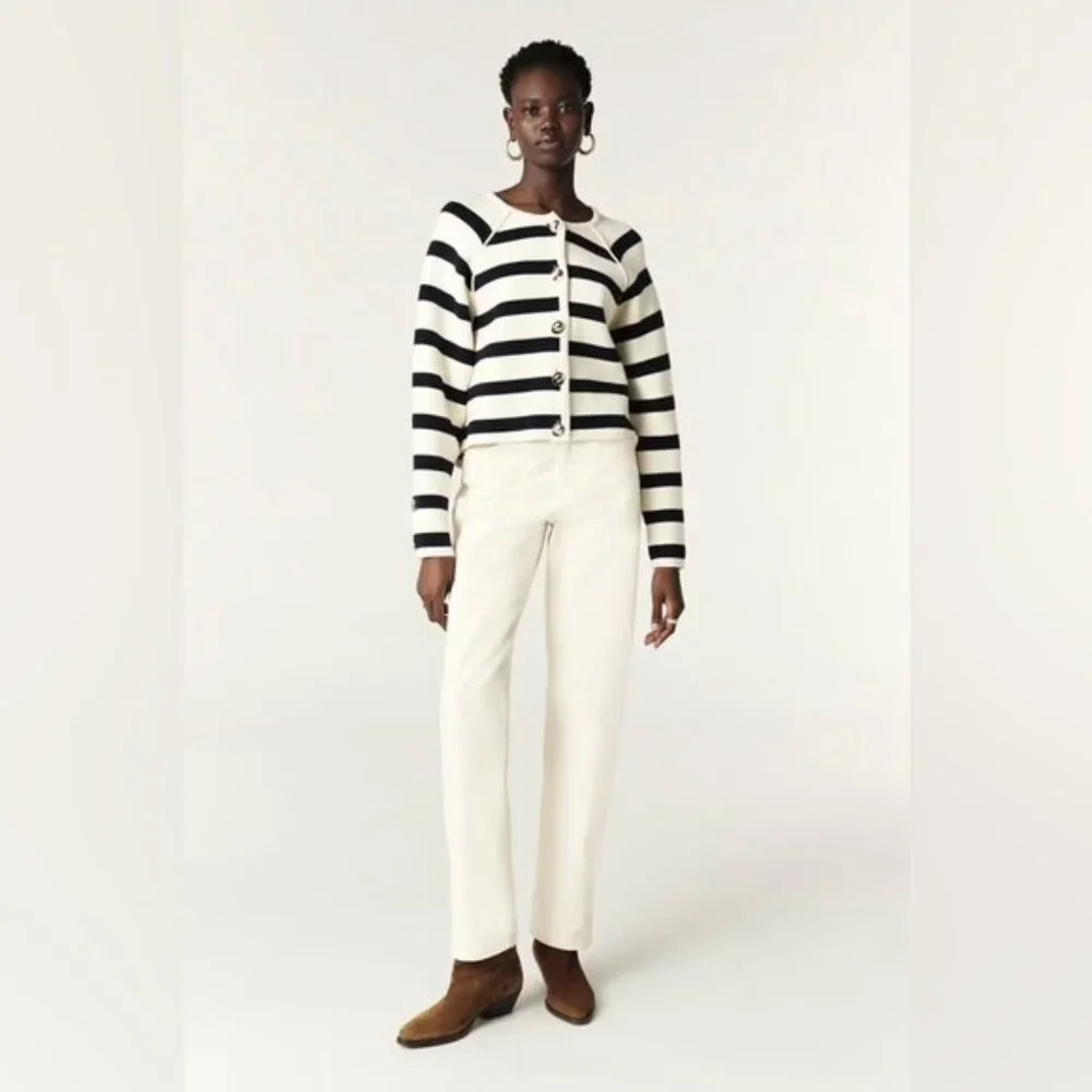 NWT Ba&sh Bash Massimo Striped Cardigan Black White Ecru | size 1 / S - Picture 2 of 11